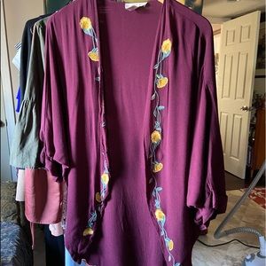 Maroon and floral cardigan